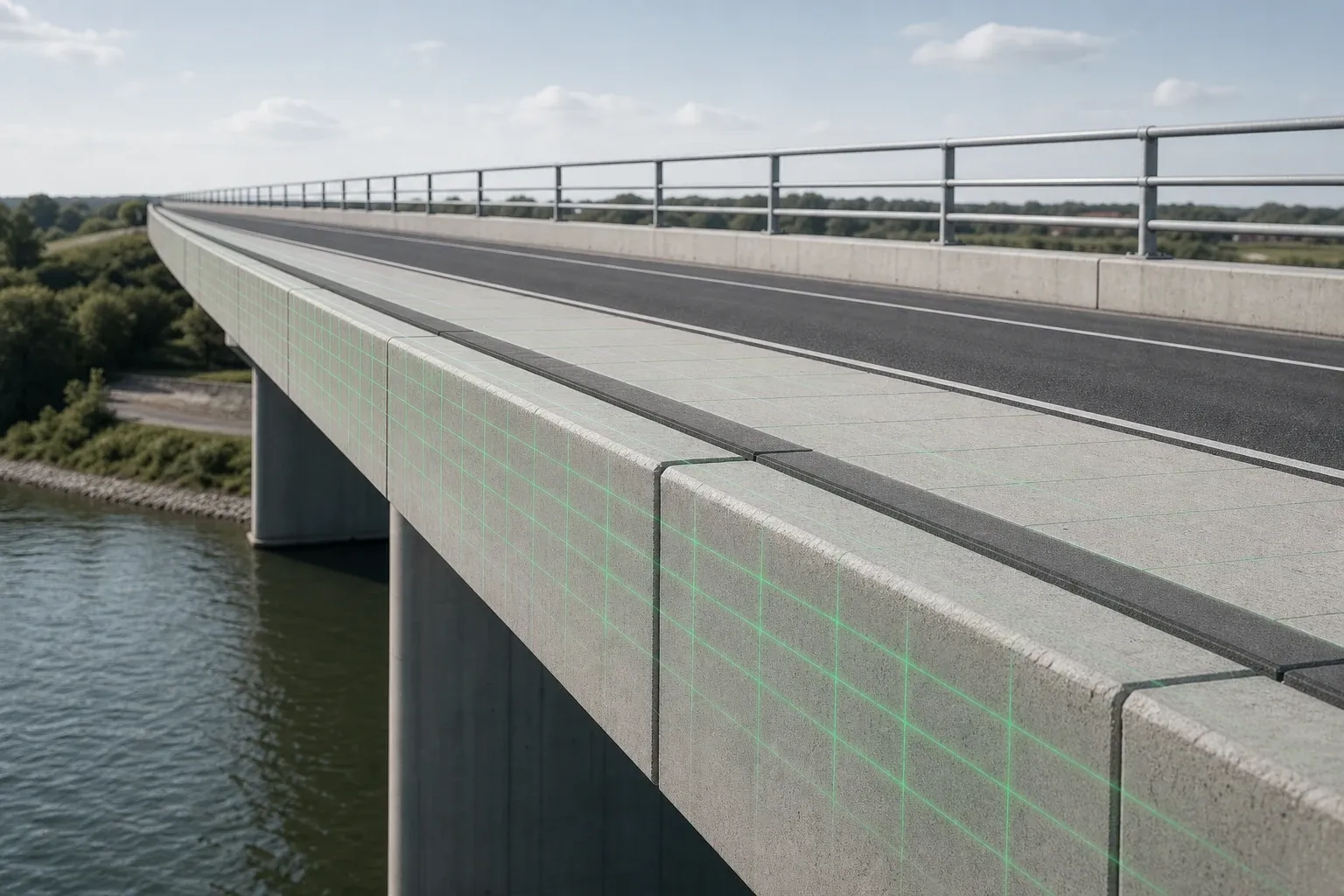 Concrete bridge deck with embedded structural grid