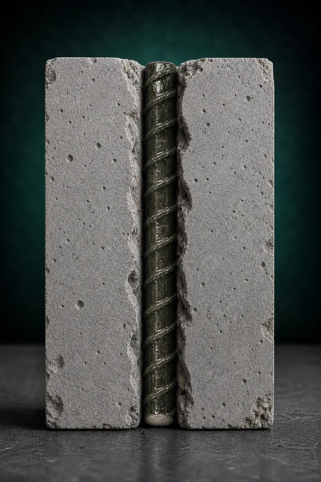 Concrete with GFRP rebar — intact, no corrosion